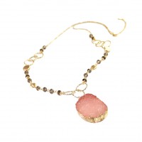 Kaira Blush Beaded Oval Druzy Stone Necklace